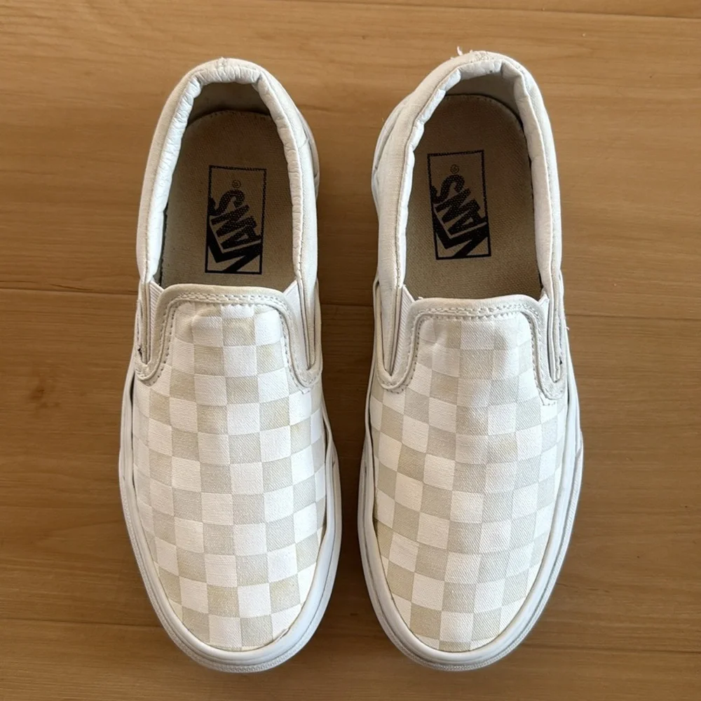 VANS CLASSIC CHECKERBOARD SLIP ON CANVAS SKATE SHOE CREAM WHITE SIZE M:5 W:6.5
